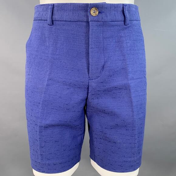 MR TURK Size 32 Blue Textured Cotton Blend Zip Fly Shorts - Picture 1 of 6